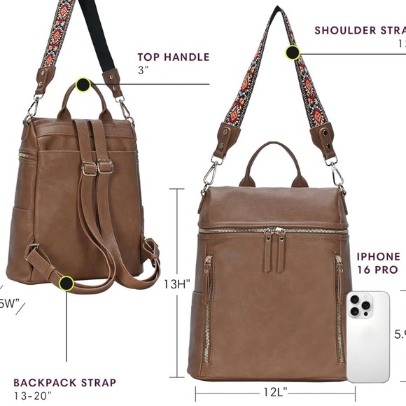 Antik Kraft Brown Two-Way Bag Backpack/Shoulder with Embroidered Strap - Picture 3 of 13